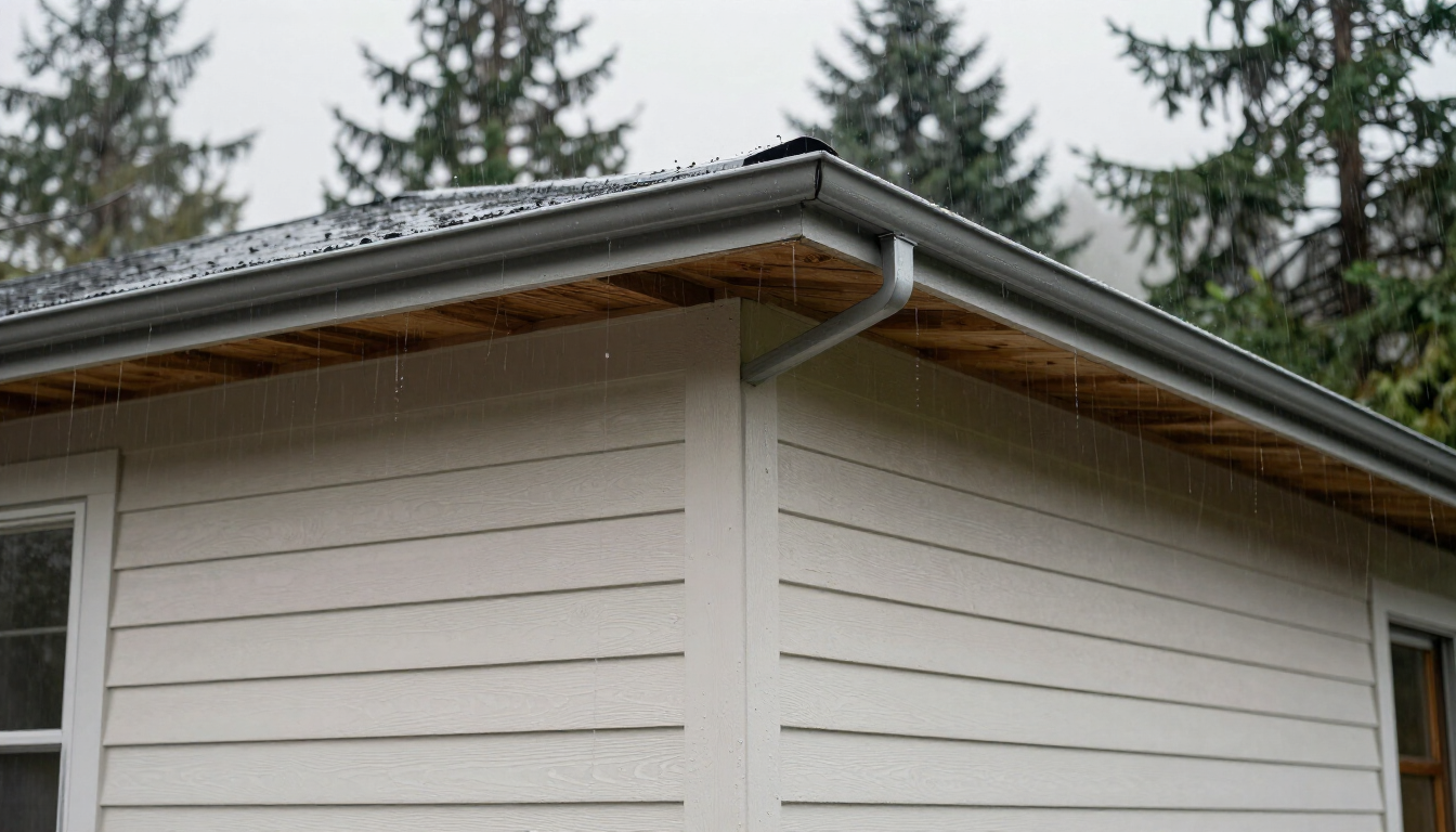 Pacific Northwest home in rain with clean siding and visible window flashing
