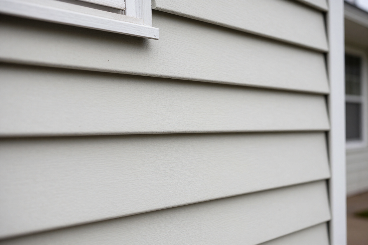 Close-up of vinyl siding panel texture and profile edge on a Bellingham-area home