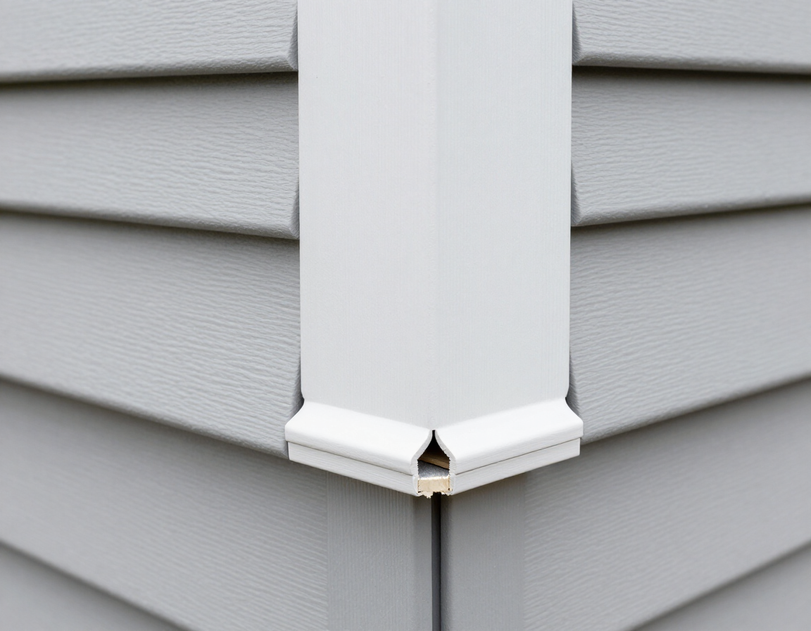 Vinyl siding panel installation detail showing J-channel trim and expansion clearance