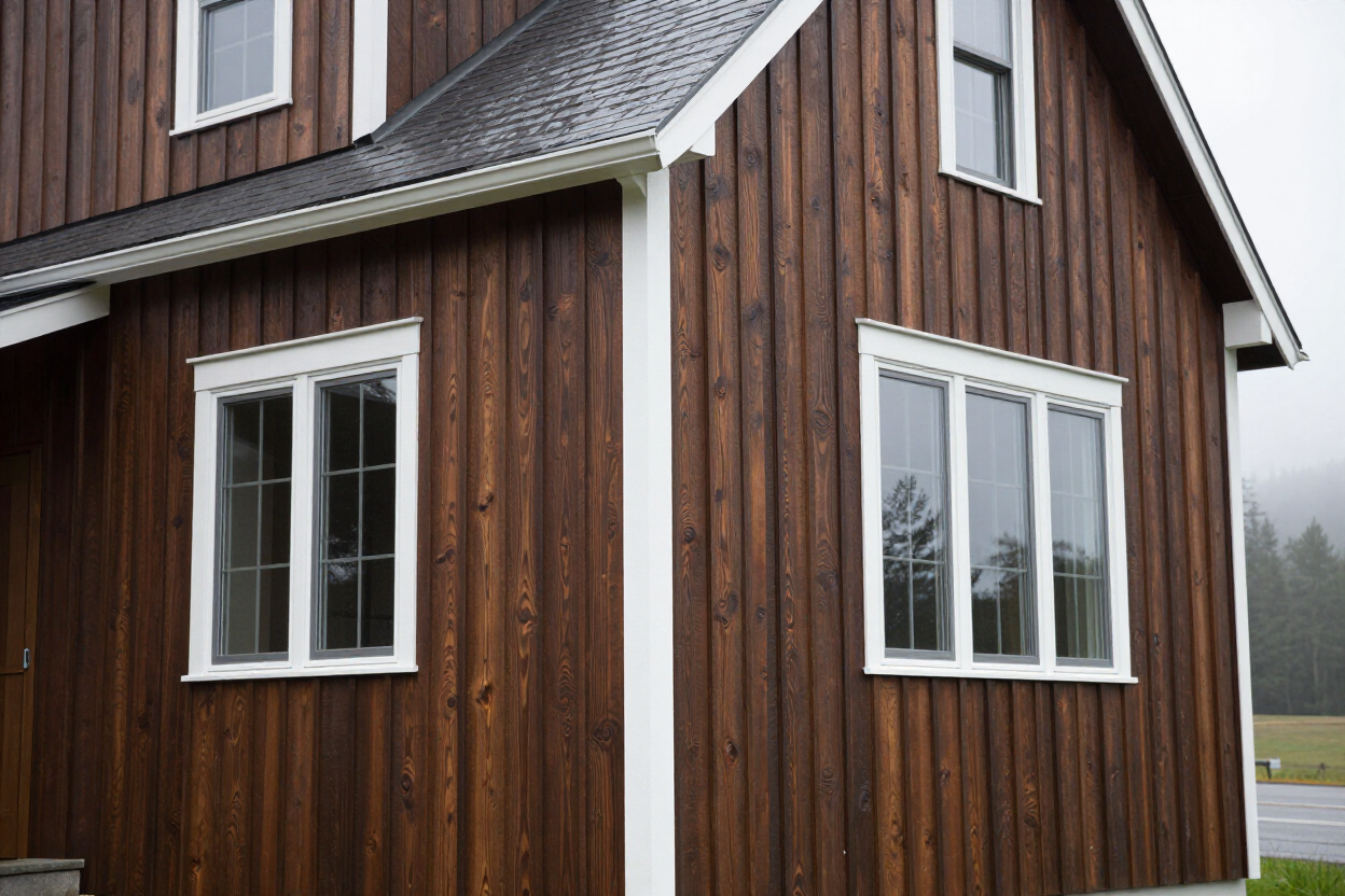 Board-and-batten wood siding on a Northwest farmhouse home