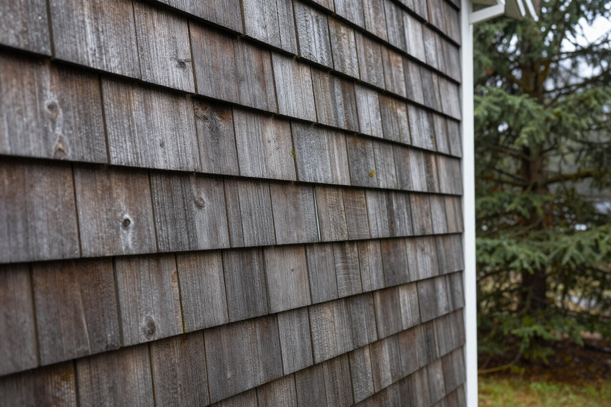 Cedar shingle siding on a Northwest residential exterior