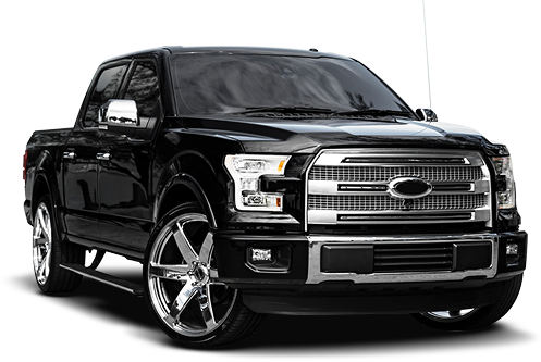 A black ford f150 pickup truck is shown on a white background. | North County Service Center