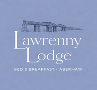Lawrenny Lodge Bed & Breakfast logo on a pale blue background, with a bridge illustration above the text