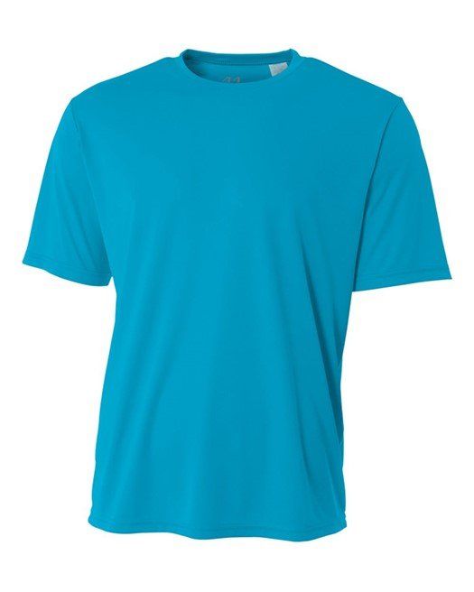Turquoise crew neck t-shirt.