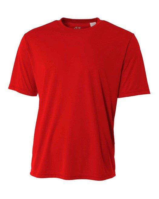 Red short-sleeved t-shirt with a crew neck, seemingly made of athletic fabric.