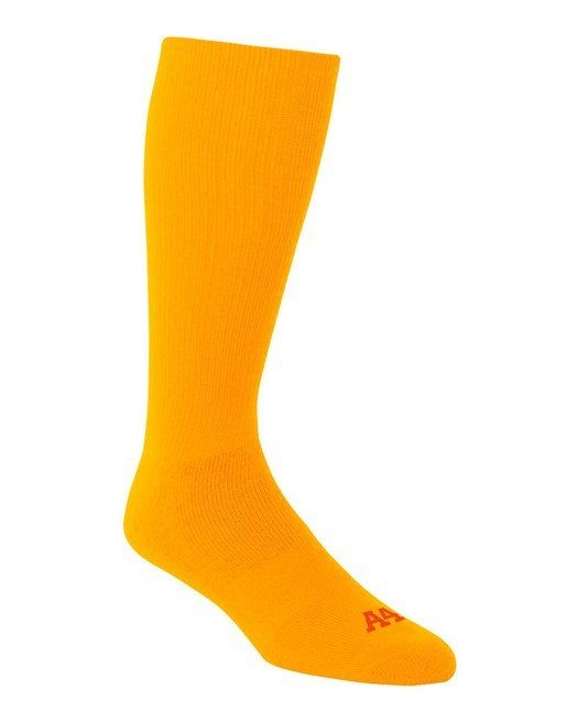 Orange knee-high athletic sock.