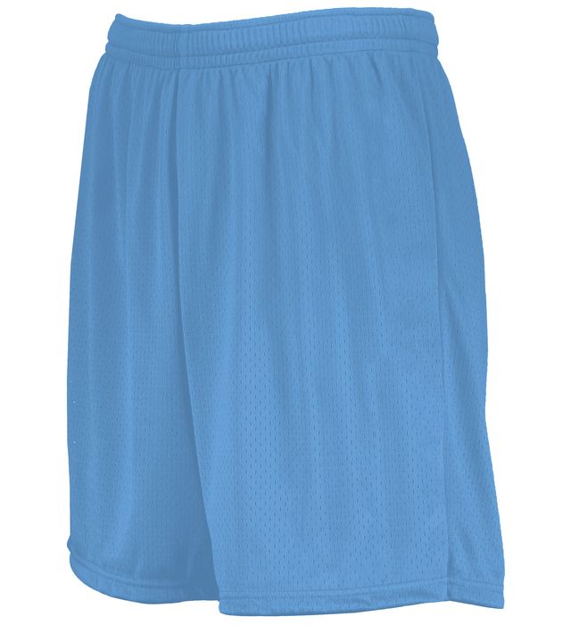Light blue mesh athletic shorts with elastic waistband.