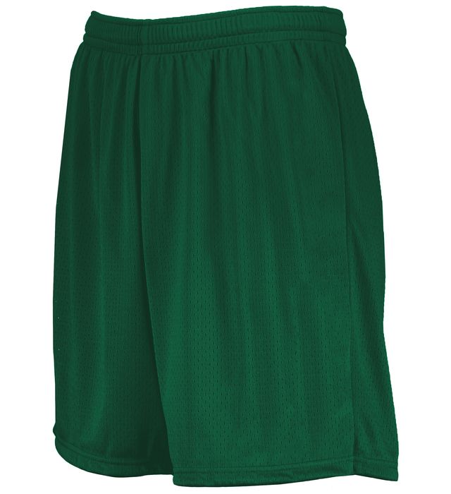 Green athletic shorts with an elastic waistband.