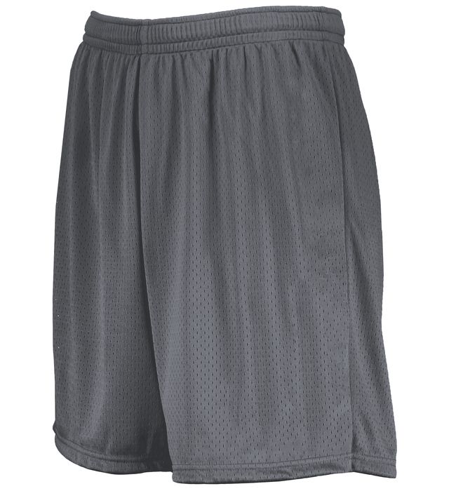 Gray mesh athletic shorts with an elastic waistband.