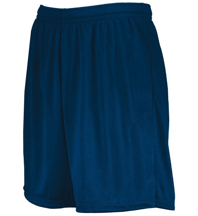 Navy blue athletic shorts with an elastic waistband.