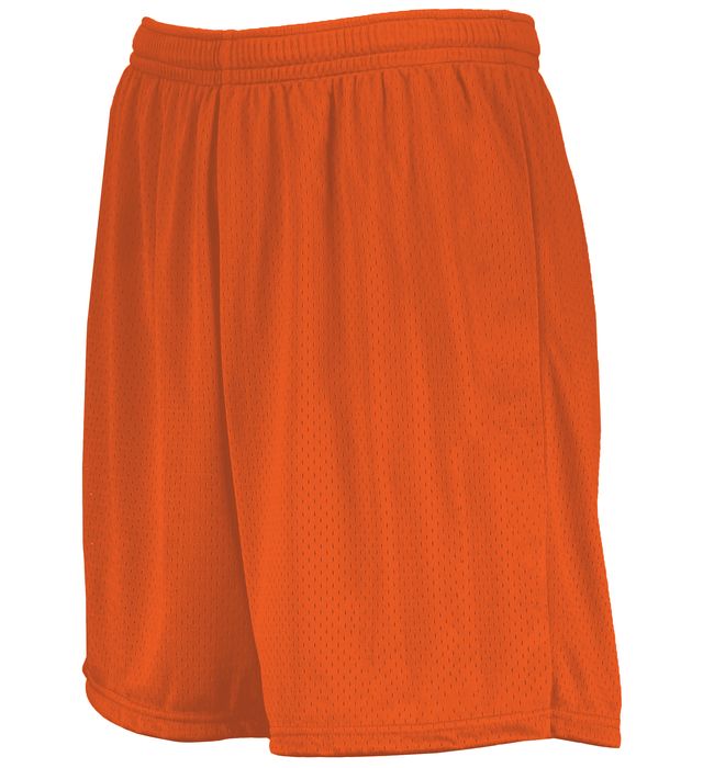 Orange mesh athletic shorts.
