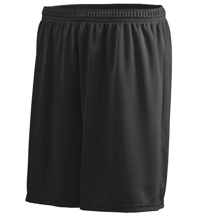 Black athletic shorts with elastic waistband.