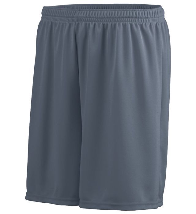 Gray athletic shorts with an elastic waistband.