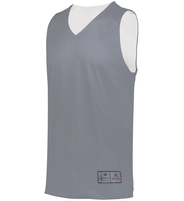 Gray and white reversible mesh jersey with a V-neck.