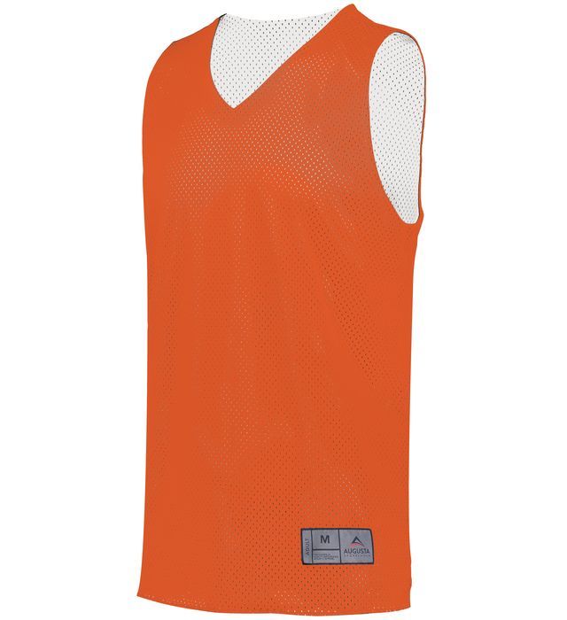 Orange and white reversible mesh jersey with a V-neck.