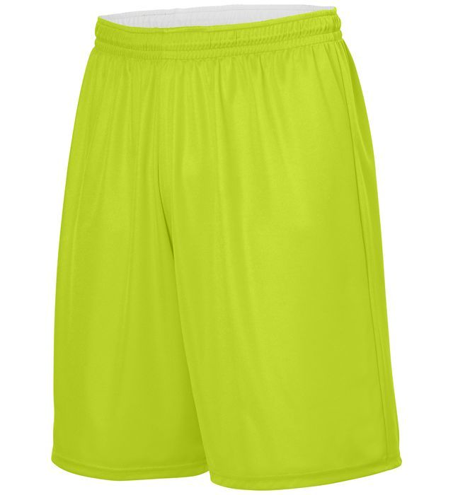 Neon yellow athletic shorts with an elastic waistband.
