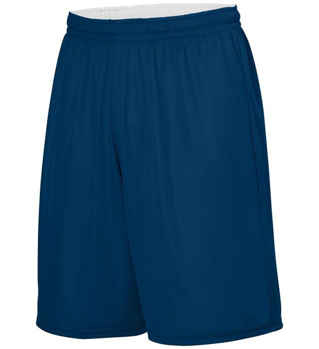 Blue athletic shorts with an elastic waistband.