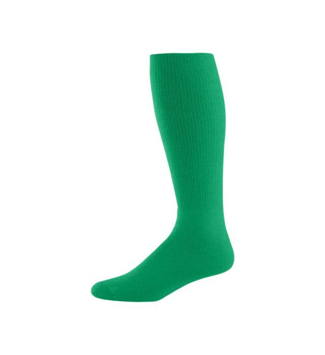 Green knee-high sock on a white background.
