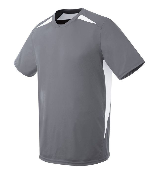 Gray athletic t-shirt with white shoulder and side panels.