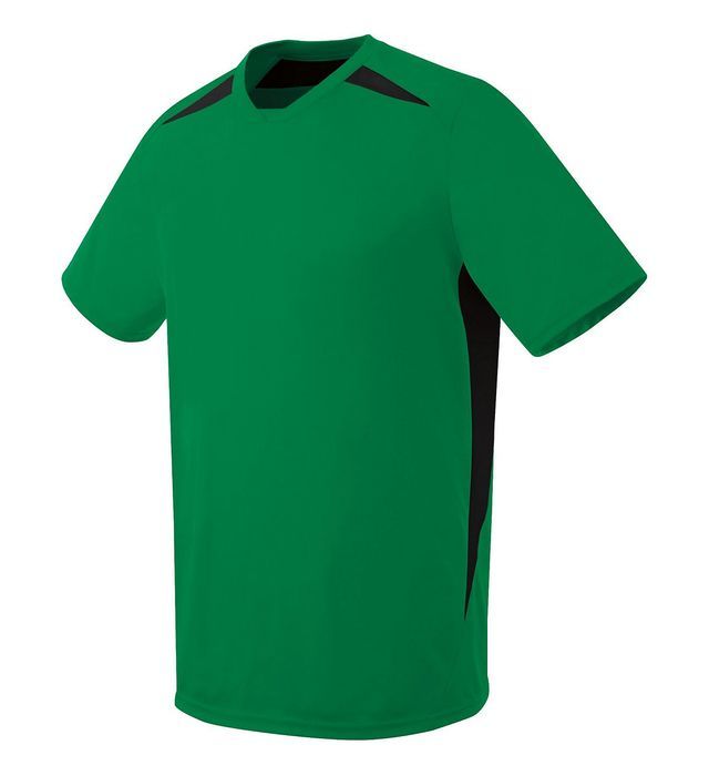 Green and black athletic T-shirt with a crew neck and short sleeves.