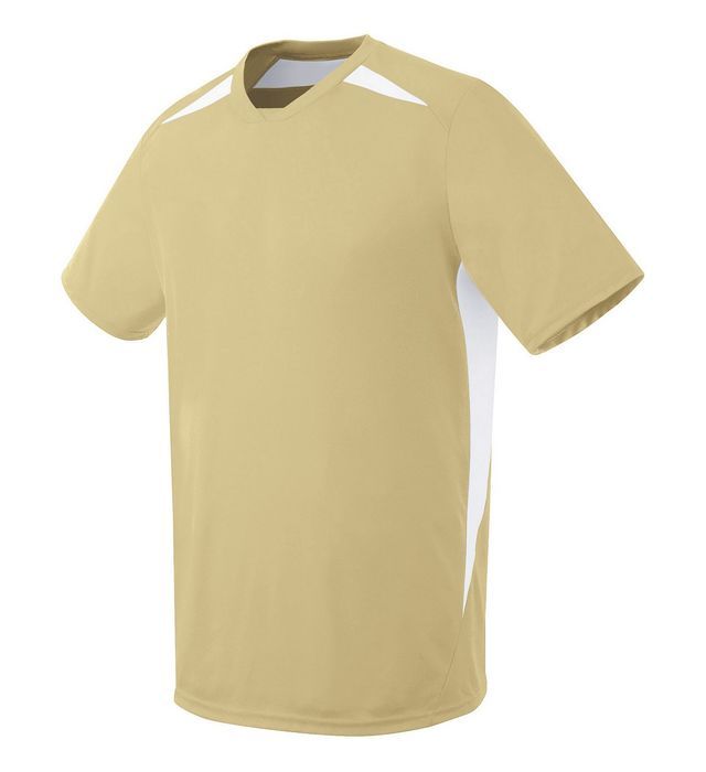 Gold athletic jersey with white side and shoulder panels.