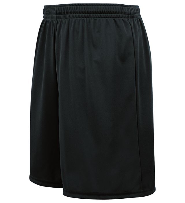 Black athletic shorts with an elastic waistband.