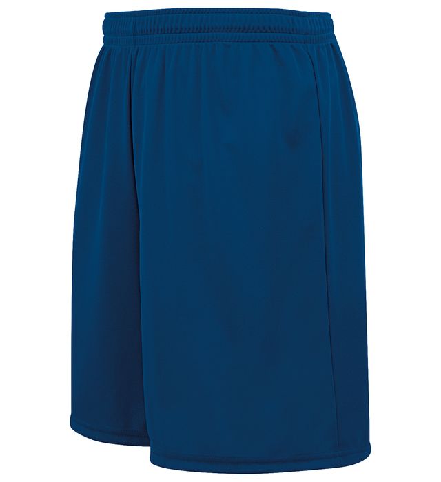 Blue athletic shorts with an elastic waistband.