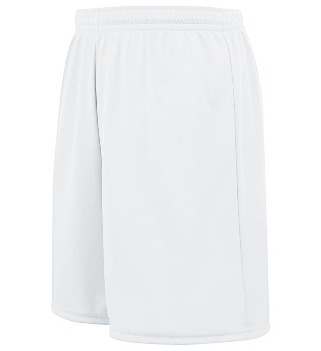 White athletic shorts with an elastic waistband.