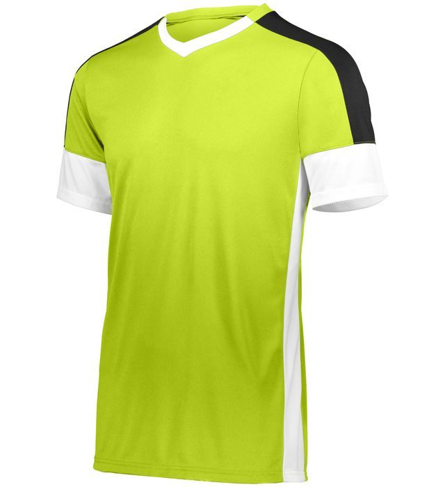 Lime green athletic jersey with white and black accents.
