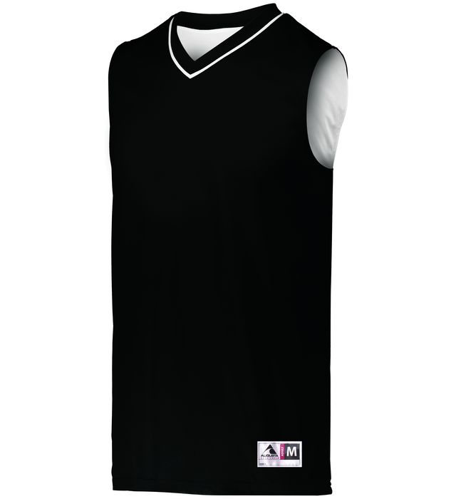 Black and white reversible basketball jersey with a v-neck.