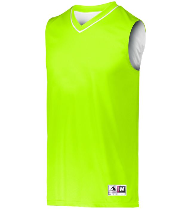 Neon green reversible basketball jersey with white trim.