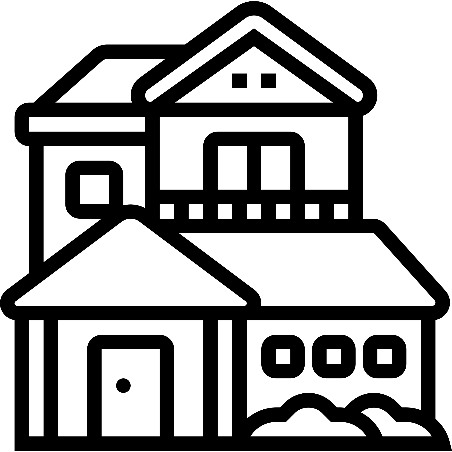 a black and white drawing of a house with a garage .