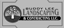 a black and white logo for buddy lee landscaping and contracting llc