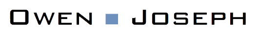 OWEN JOSEPH logo with black text and a small blue square between the words