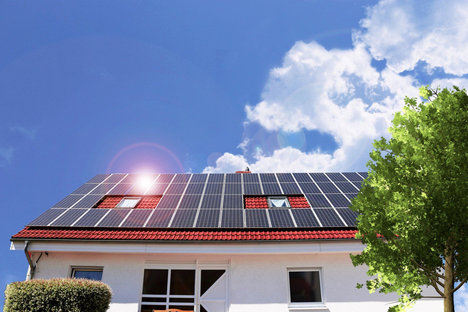 Solar Panels Mounted on the Tile Roofs