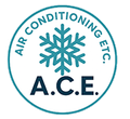 Logo for A.C.E. Air Conditioning Etc. with a blue snowflake and circular teal border