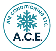 Logo for A.C.E. Air Conditioning Etc. with a blue snowflake and circular teal border