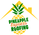 Pineapple Express Roofing logo with a yellow pineapple roof and green text on white background