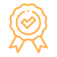 Una cinta naranja con una marca de verificación en su interior.