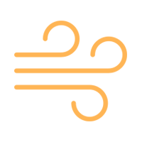 Un dibujo lineal de un icono de viento sobre un fondo blanco.