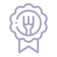 Una cinta morada con un tenedor en el medio.