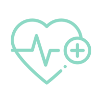 Un corazón con un latido y un signo más en su interior.