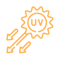 Un dibujo lineal de un sol con flechas apuntando en direcciones opuestas.