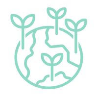 Un dibujo lineal de un globo terráqueo del que crecen plantas.