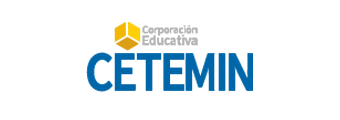 Un logotipo azul y amarillo para Cetemin sobre un fondo blanco.