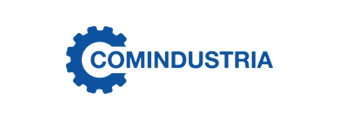 Un engranaje azul con la palabra Comindustria.