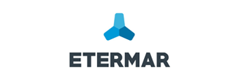 Un logo azul y negro para una empresa llamada Eternar.