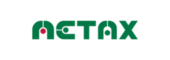Un logotipo verde y blanco para Metax sobre un fondo blanco.