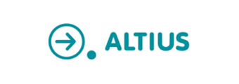Un logo de Altius con una flecha apuntando hacia la derecha.