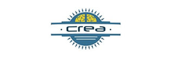 Un logotipo azul y amarillo para una empresa llamada Crea.